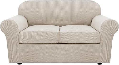 H.VERSAILTEX Fundas de Sofá Elásticas de 3 Piezas para Loveseat de 2 Cojines, Fundas de Sofá para Muebles de Sala de Estar (Funda Base más 2 Fundas