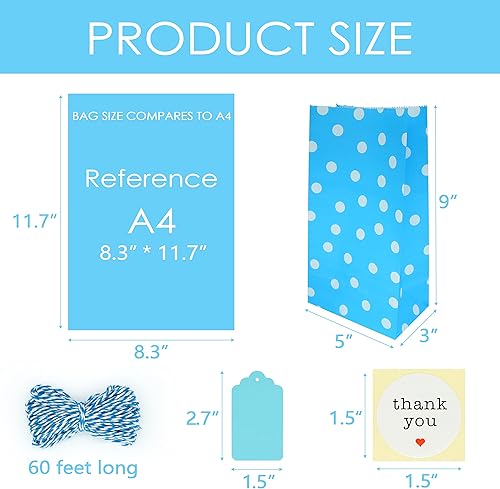 Miniatura 3 de SMINTINE Paquete de 30 bolsas de regalo azules con calcomanías de agradecimiento, etiquetas de papel, cuerda de algodón azul para panaderos, 5 x 3 x