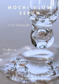 Mochi Glow 20% Niacinamide Serum for Face, High Potency Pore Tightening Skin Serum with Hyaluronic Acid & Glutathione, Anti-Aging Serum for Dark Spots & Fine Lines, Korean Skincare, 50ml/1.7fl.oz.