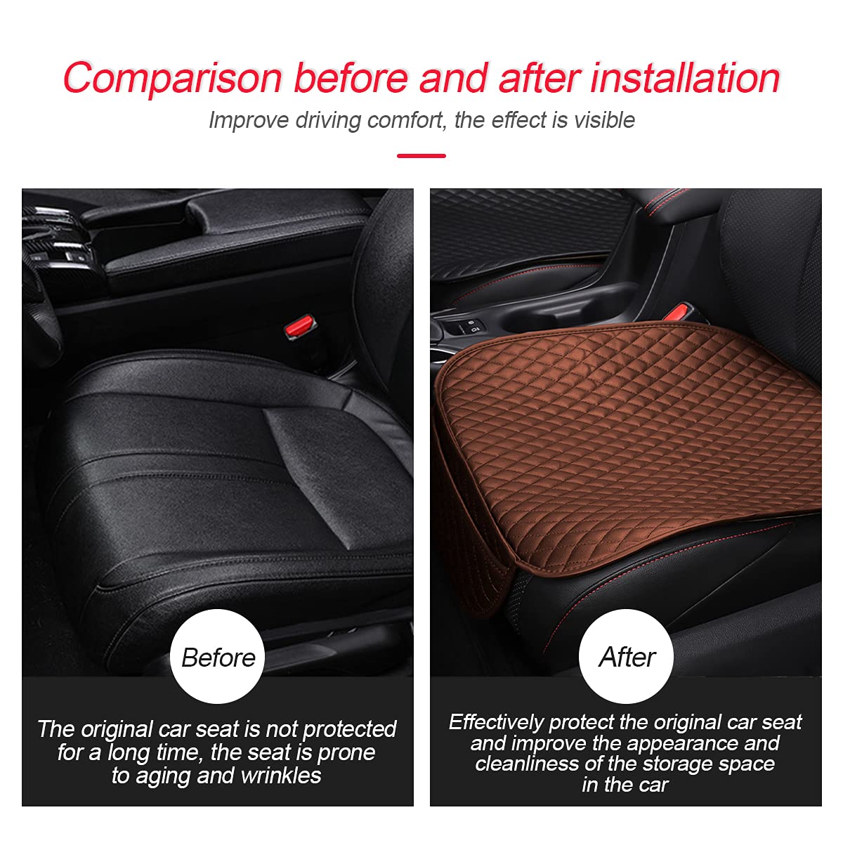 Funda de cuero para asiento de automóvil, cojín de asiento de automóvil, cómodo, compatible con el 90% de vehículos, autos, SUV, accesorios interiores de automóvil para hombres y mujeres (café) 7