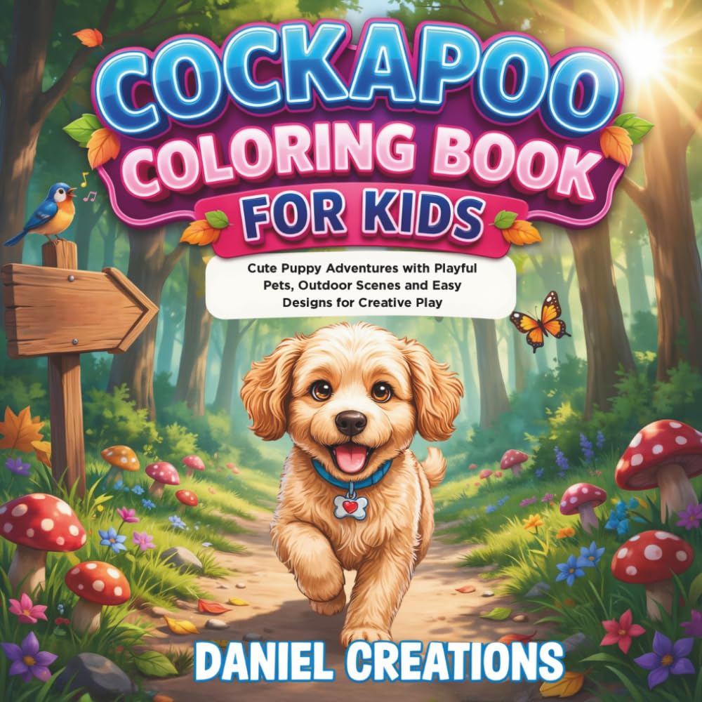 Cockapoo Coloring Book for Kids: Cute Puppy Adventures with Playful Pets, Outdoor Scenes and Easy Designs for Creative Play