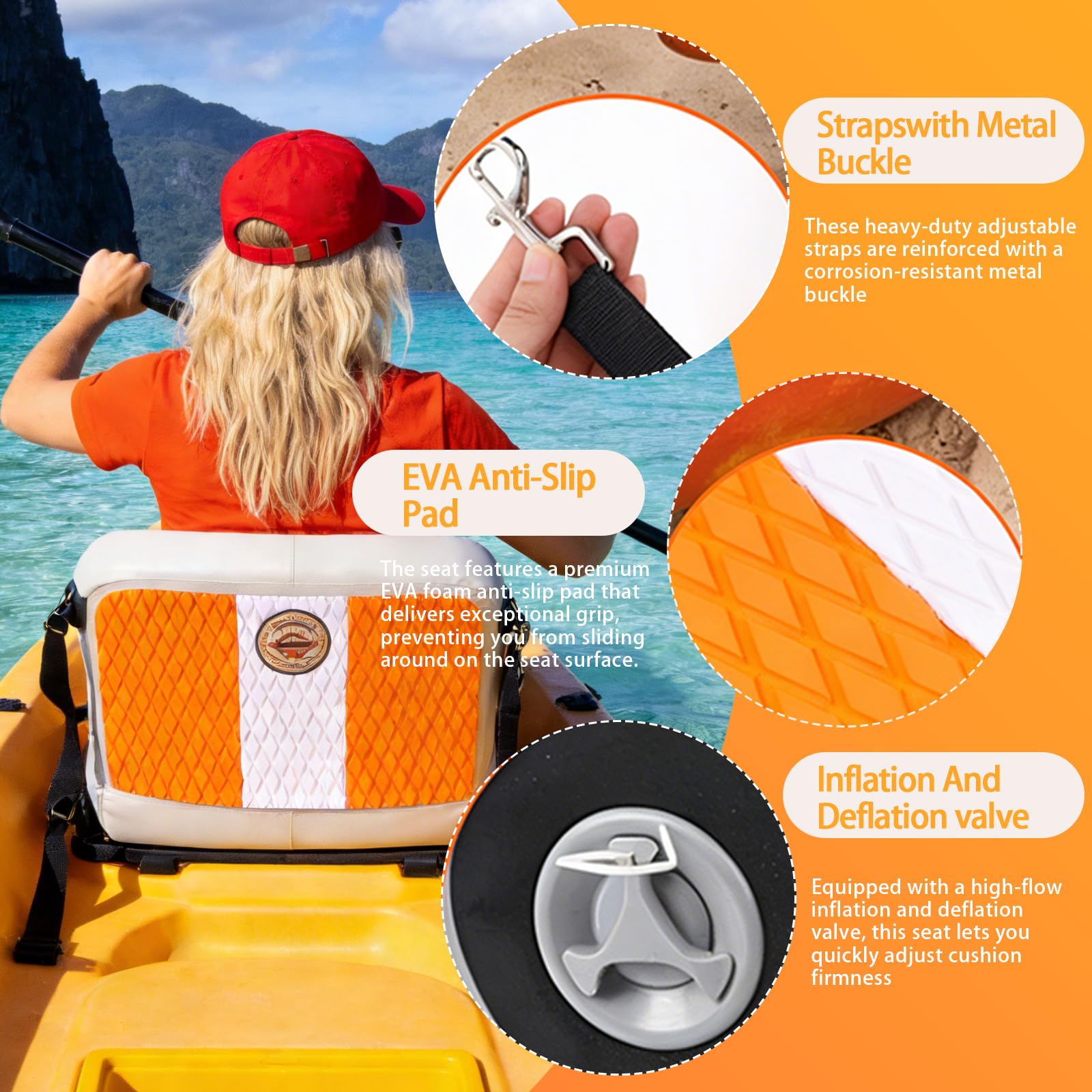 Asiento Para Tabla De Paddle Surf, Asiento Kayak Inflable Universal Con Ergonómico Respaldo Ajustable Para Tablas De Surf Pesca Kayak Y Camping Al Aire Libre Para Adultos - 45x40cm