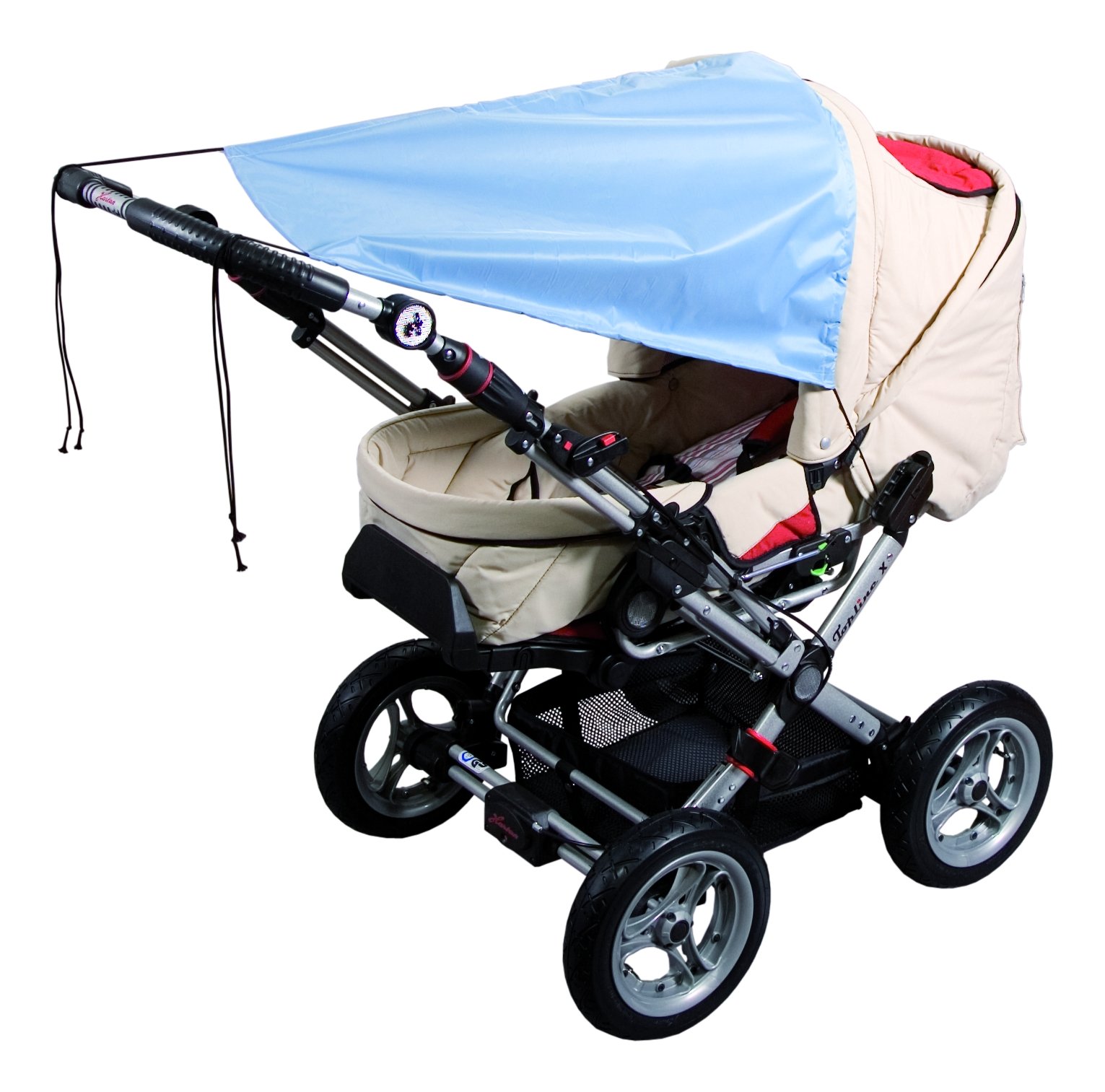 sunnybaby 14272 - Universal Sonnensegel für Kinderwagen & Sportwagen | höchster UV Schutz UPF 50+ | verstellbar | Markisen-Rollofunktion - Farbe: KRISTALLBLAU