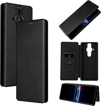 for Sony Xperia Pro I Flip Case,Carbon Fiber PU + TPU Hybrid Case Shockproof Wallet Case Cover with Strap,Kickstand,Stand Wallet Case for Sony Xperia Pro I,Black