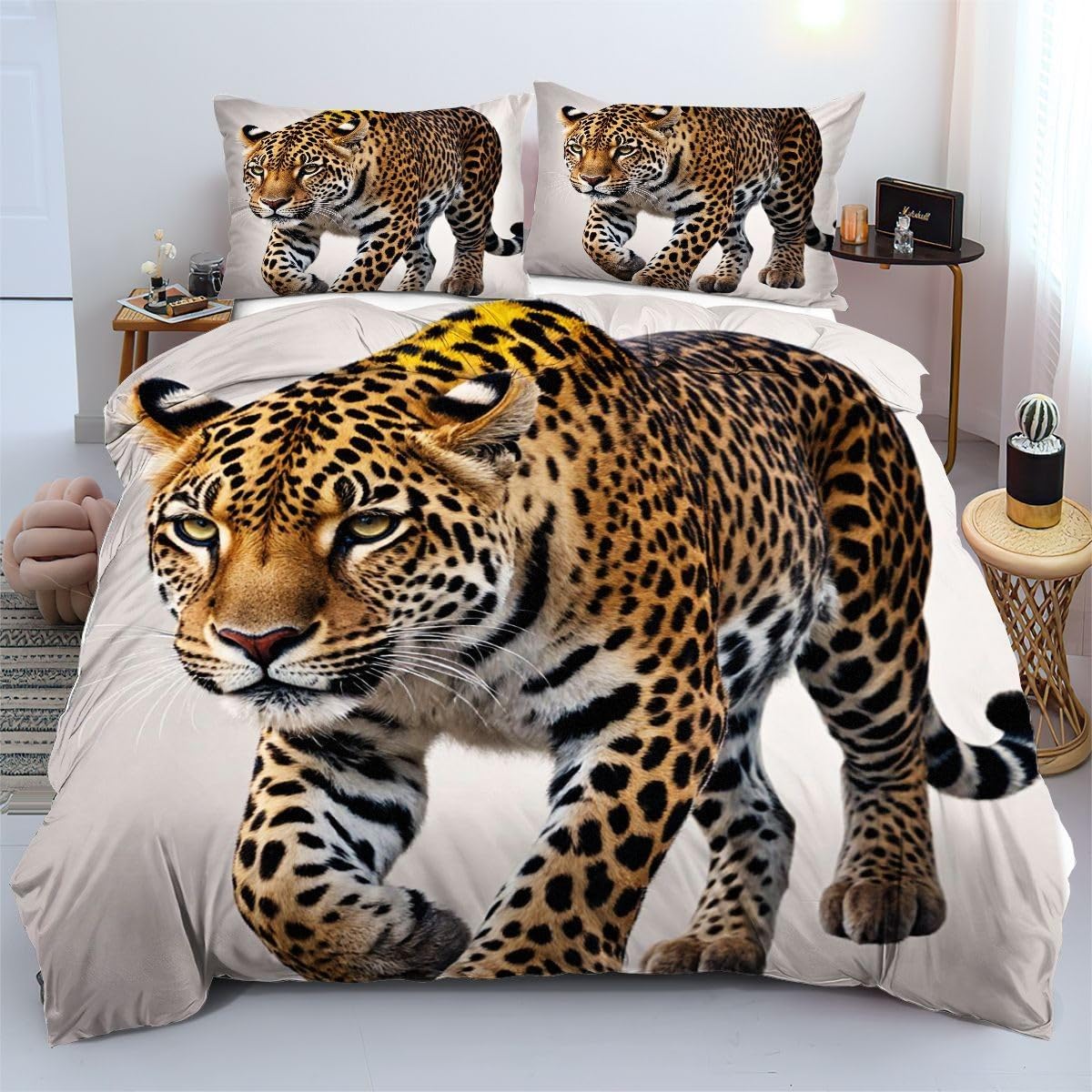 Housse de couette léopard jaune 90x190 pour chambre enfant et adulte