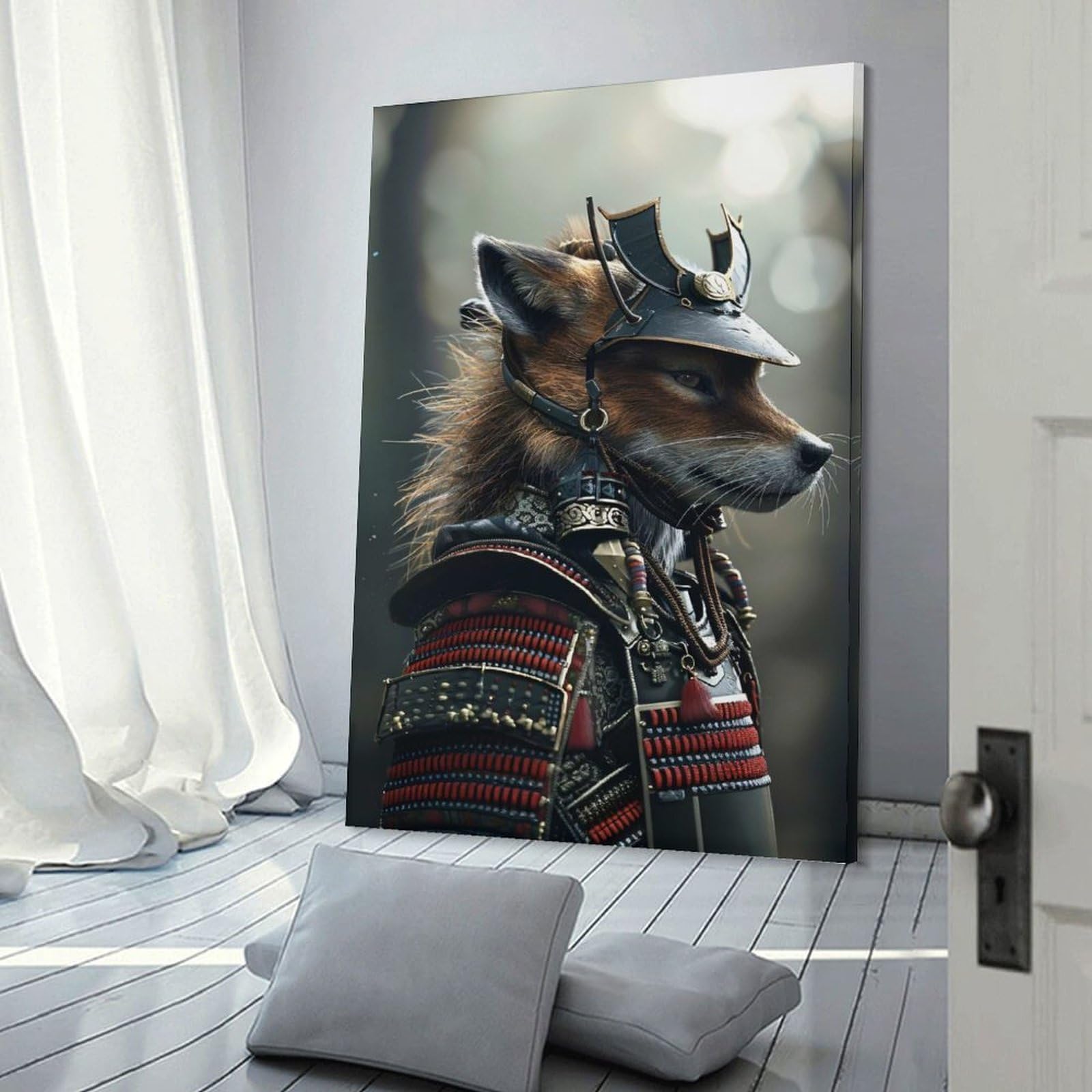 Junmoney Frame-Style-4 Samurai Fox Warrior Decorative Canvas Print 20X30inch(50X75cm), For Home, Office, Studio Or Guest Room, Versatile Wall Decor For Many Rooms