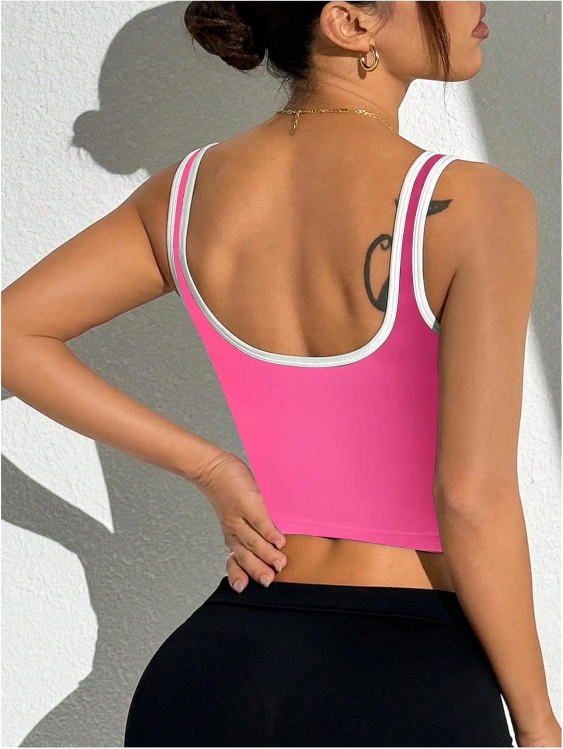 SOLY HUX Women's Athletic Tops Scoop Neck Sleeveless Contrast Binding Workout Yoga Crop Tank Top - Image 2