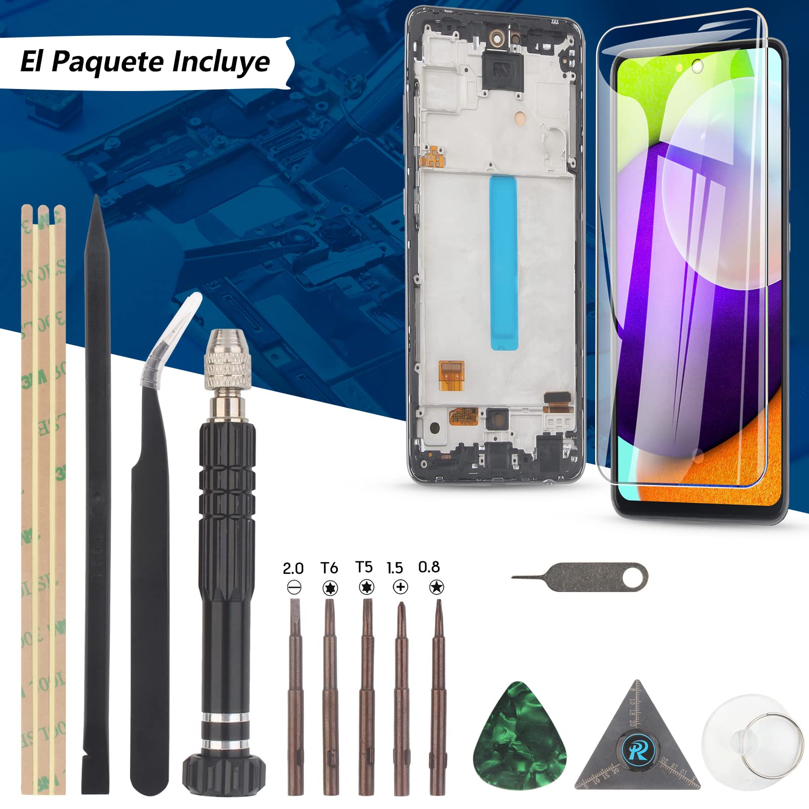 RongZy AMOLED Pantalla para Samsung Galaxy A52 5G A526B/A526U/A52s 5G A528B Pantalla Táctil LCD Kit de Pantalla de Repuesto Ensamblaje Digitalizador de Reemplazo con Herramientas(con Huella Digital)