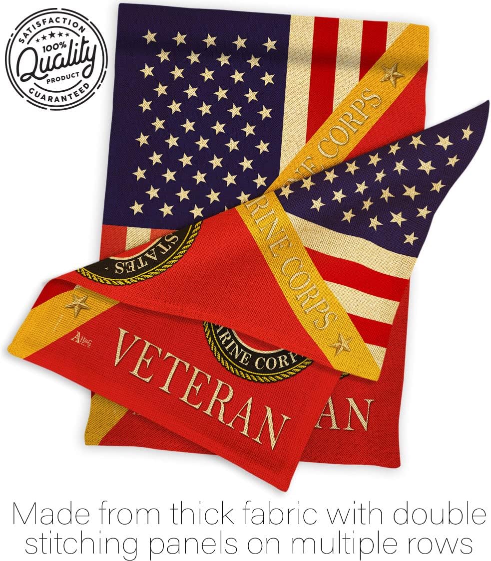 Home of Marine Corps Burlap Garden Flag - Armed Forces USMC Semper Fi United State American Military Veteran Retire - House Decoration Banner Small Yard Gift Double-Sided Made In USA 13 X 18.5