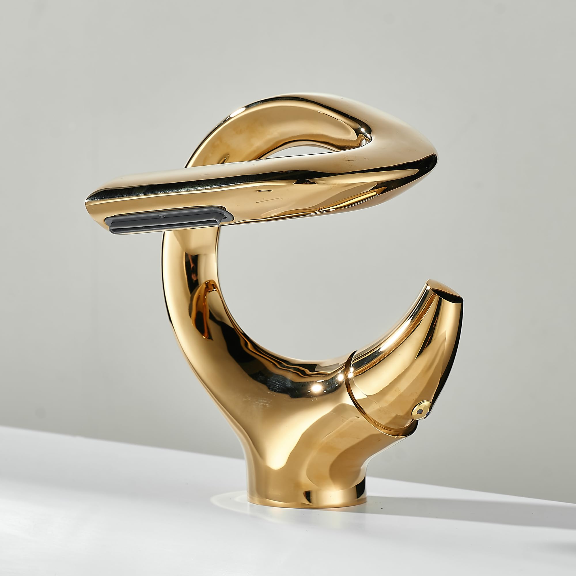 MocArt 7012 Waterfall Faucet, Bathroom S Shaped Creative Faucet, Basin Hot and Cold Mixer Tap, Hotel Bathtub Copper Tap, Ceramic Valve Core, Water Saving Design (Bright Gold)
