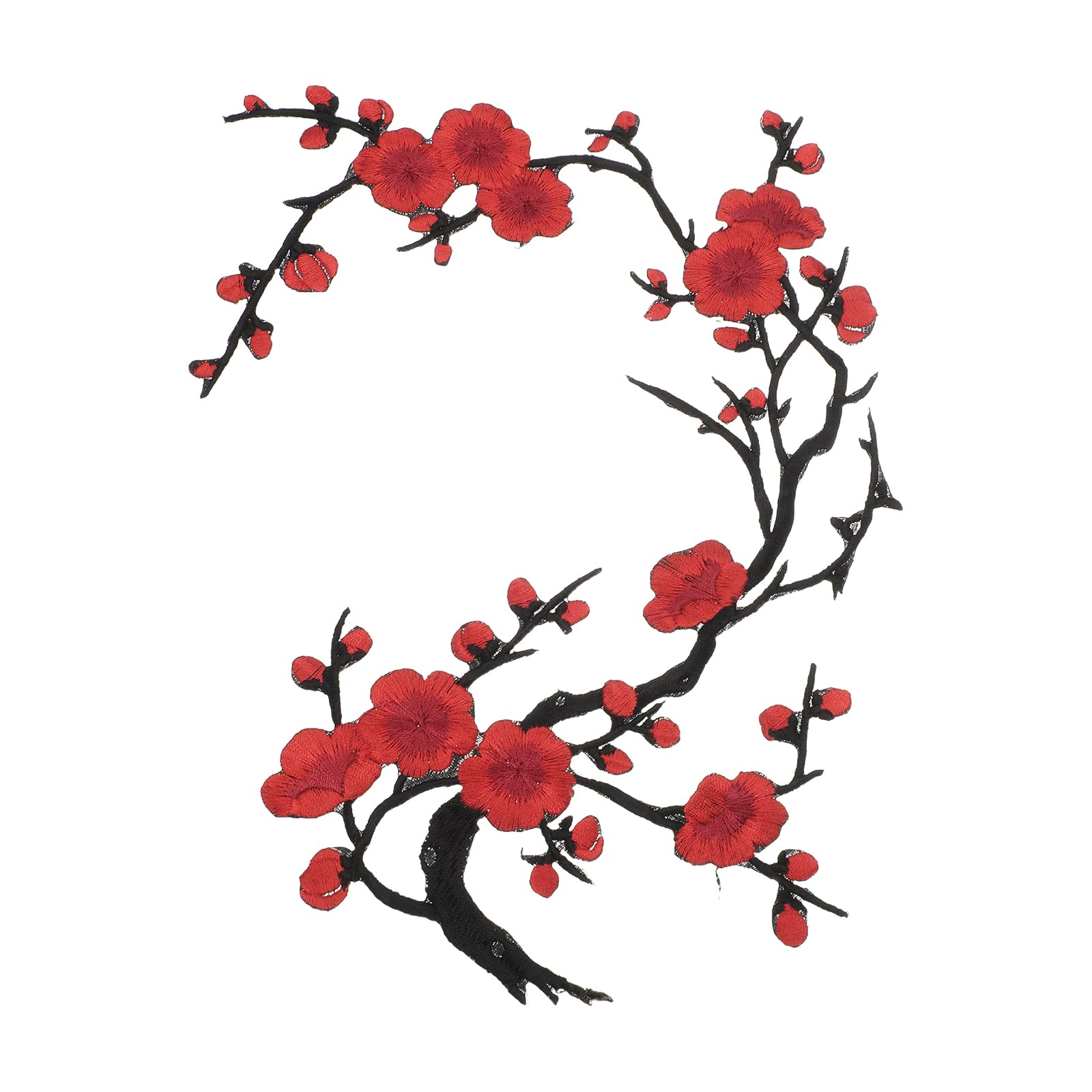 sourcing map Plum Blossom Iron-on Patches, Flower Embroidery Appliques Sew on Patch Decoration Applique for Holes Jeans Dress Backpack Hats DIY Clothes, Red/Black