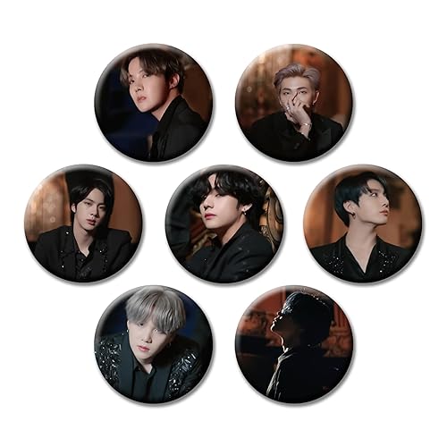 360Edutech, BTS Boy Band Pin Back Button Badge, Set of 7, for Boys Girls Men & Women, Pure Virgin Plastic for T Shirts, School Bags, Backpacks, Clothes, 58 MM, Multi-Color, BTSPP7V4
