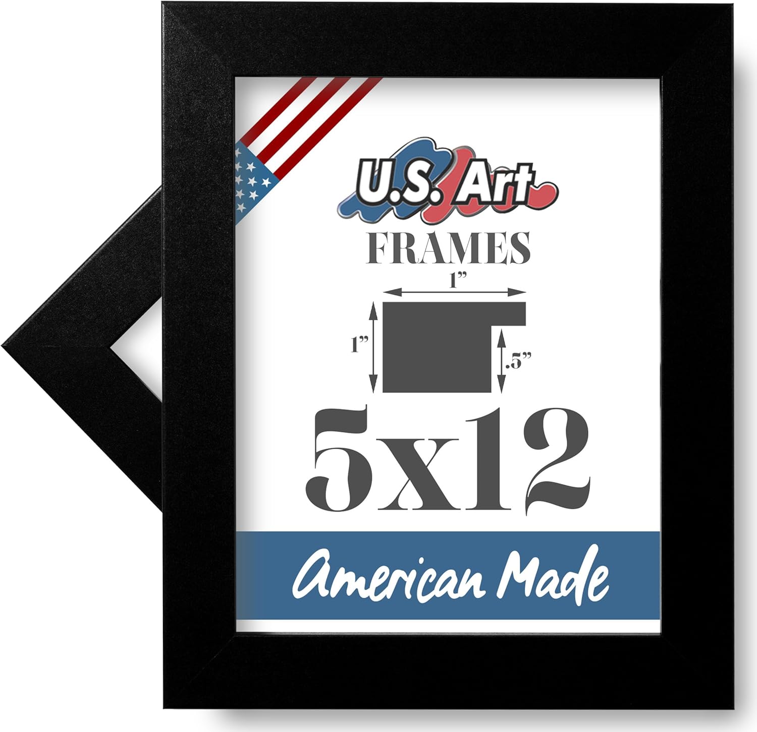 5x12 Black 1 Inch Flat Picture Frame, Composite Wood Wall Decor for Wall Art, Featuring Preinstalled Hangers, UV Filtering Shatterproof Plexiglass, 100% American Made Poster Frame