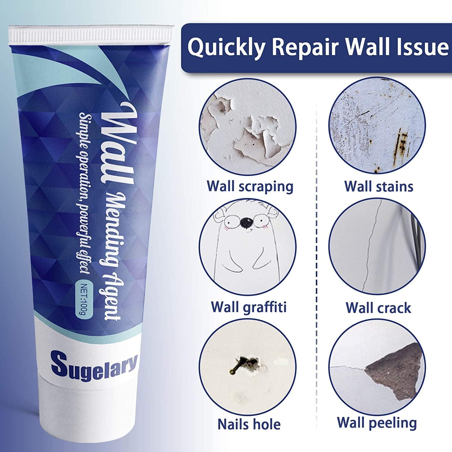Spackle Wall Repair Kit with Scraper, Self-Adhesive Non-Toxic Dry Wall Repair Kit, Wall Mending Agent Quick and Easy Solution to Fill The Holes for Home Wall, Plaster Dent Repair