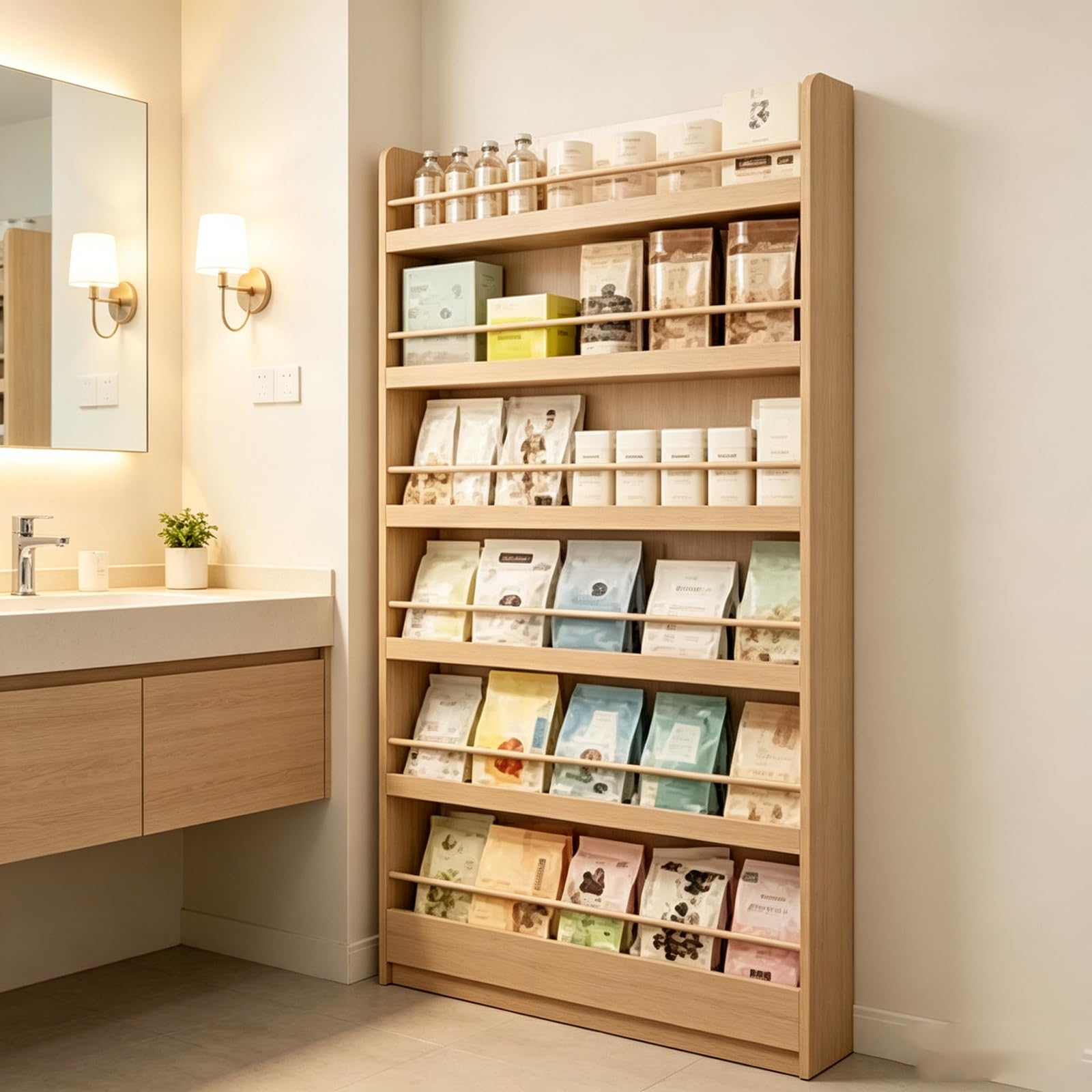 Holz Regal 6 Ebenen, freistehendes Wanddisplay für Geschäft