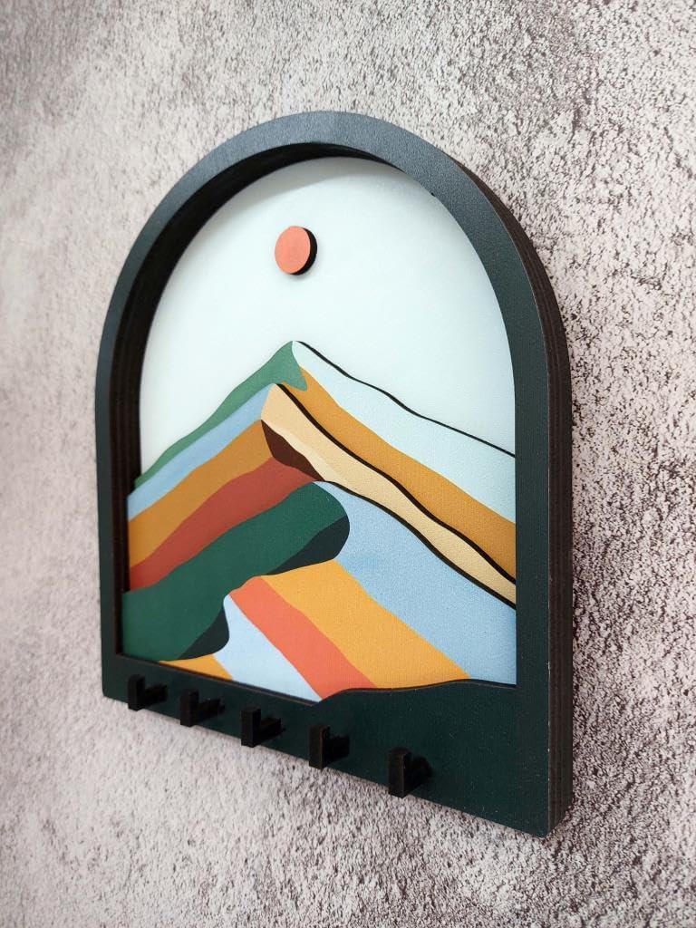 Abstract Mountain Key Holder, Layered Wood Wall Art, Dimensional Mountain Key Hanger, 3D Mountain View Key Rack, Modern Key Decoration, Wall Decor