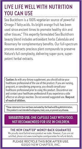 Miniatura 7 de New Chapter Omega 7 supercrítico con espino cerval de mar + ácidos grasos de origen vegetal + Omega 7 + ingredientes sin OMG, 30 cápsulas