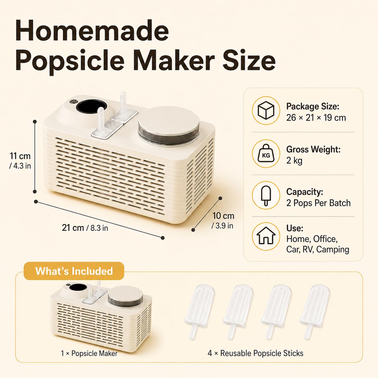 Mini Ice Pop Maker Machine - 12V Compatible, Homemade Popsicle Maker for Home, Office, Camping, RV & Travel - Easy to Use Ice Treats