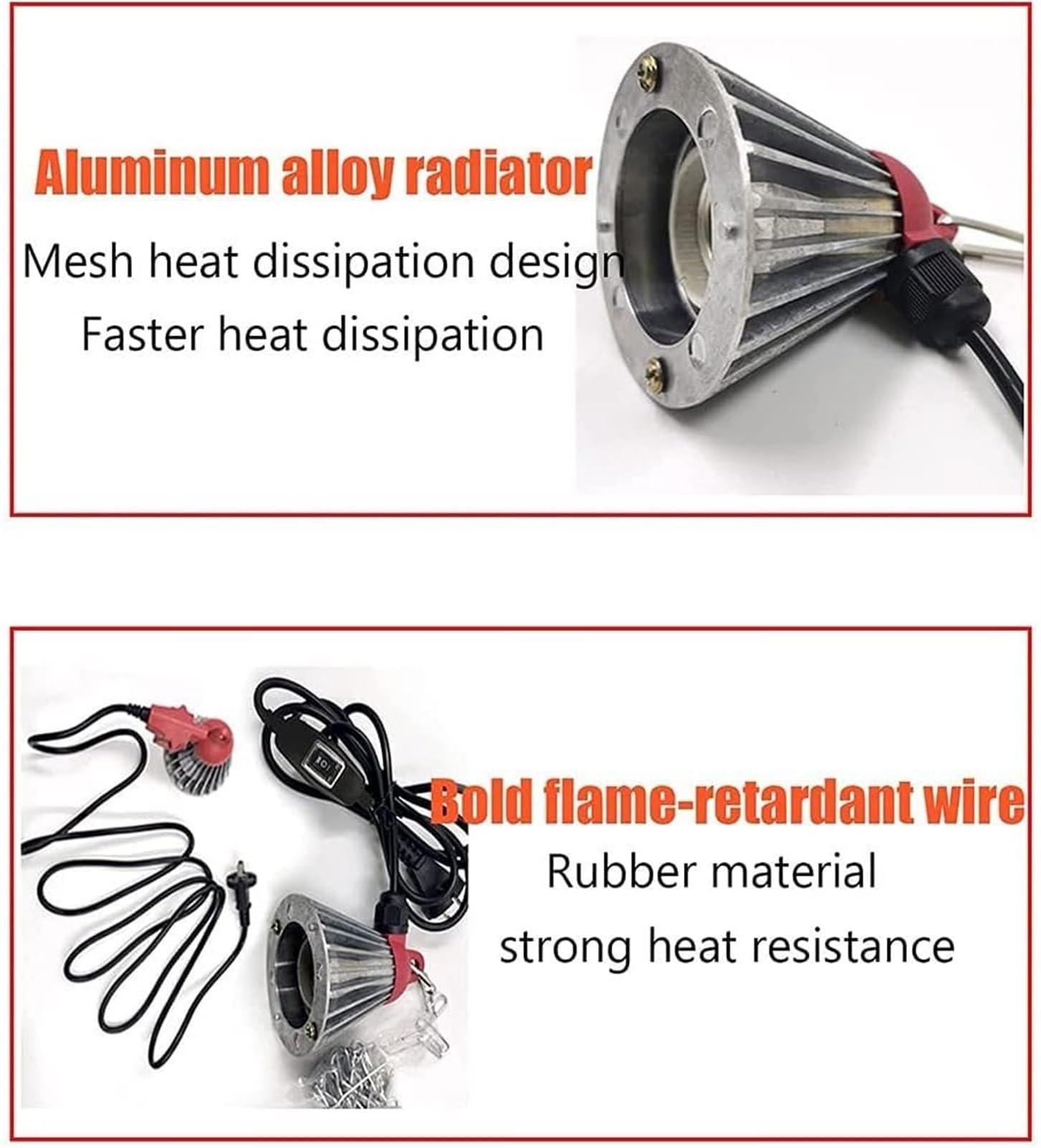 Lámpara de calefacción de cultivo for pollo, calefacción de cultivo de granja de cerdos, temperatura ajustable, luces de calefacción Pantalla de aleación de aluminio de invierno+bombilla de calor infr