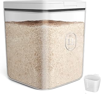 ZgoEC Rice Storage Container 10kg, Flour Container with Measuring Cup, Airtight Dry Food Storage Container 11 Litres, Kitchen Cereal Dispenser Plastic, Pantry Container for Pasta, Rice, Flour, Cereal