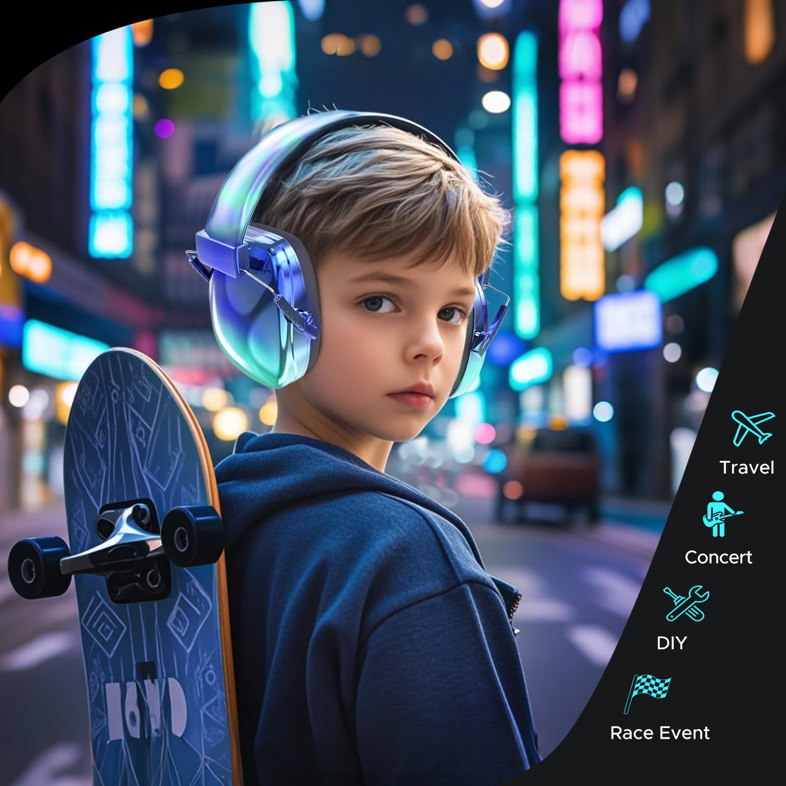 JYPS Casque Anti Bruit pour Enfant de 3 à 16 Ans, Bébé et Adulte, Garçon et Fille - Protection Auditive 25dB SNR, Pliable, Réglable et Confortable