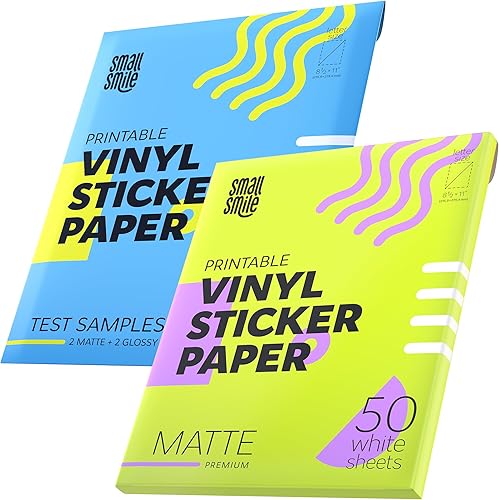 Papel adhesivo de vinilo imprimible de alta calidad para impresora de inyección de tinta y láser, 50 muestras blancas mate y de prueba, 4 hojas de