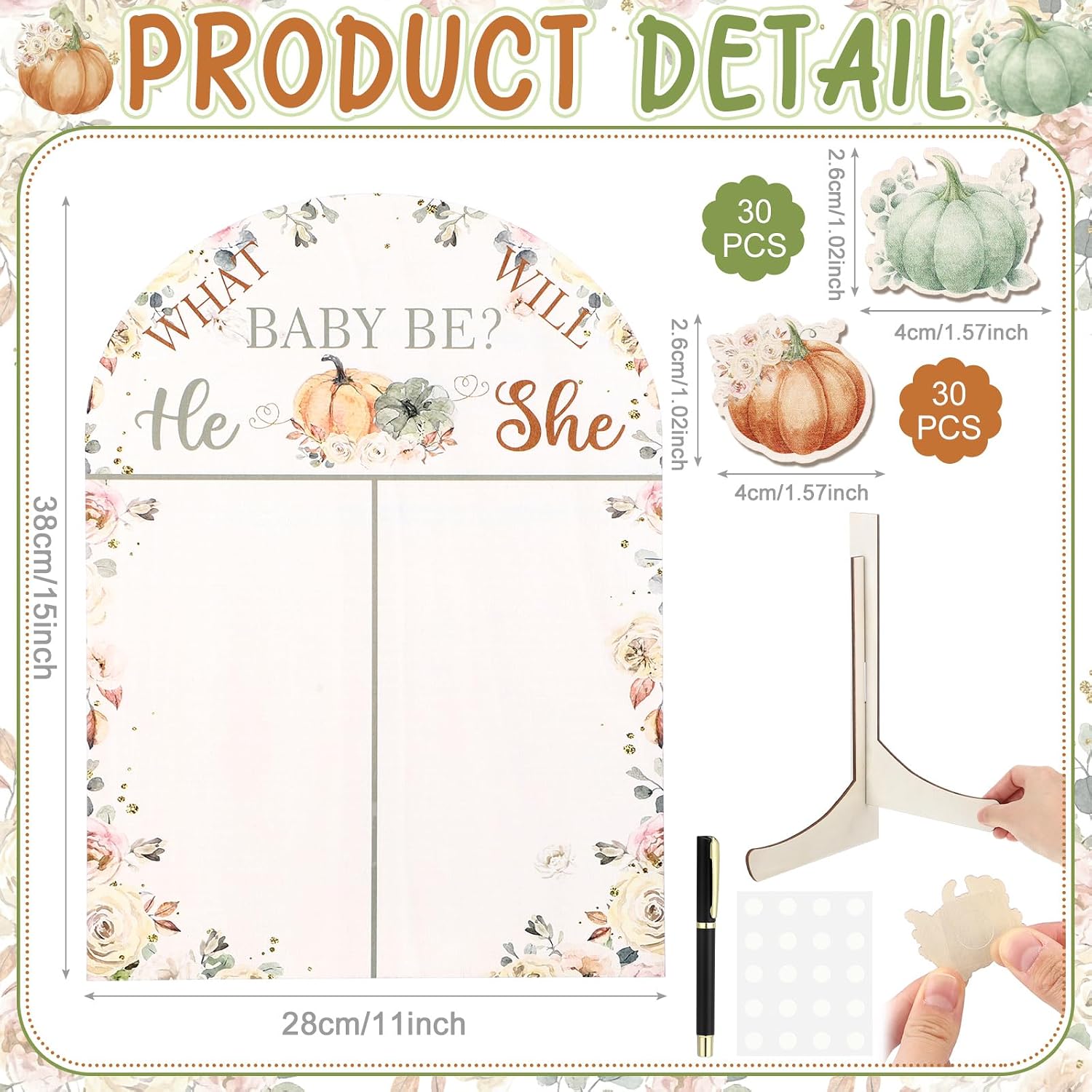 Aceorbit 63 Pcs Fall Pumpkin Gender Reveal Decoration Voting Game Board