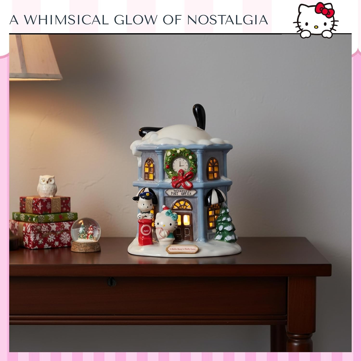 Blue Sky Clayworks Pochacco’s Post Office Candle House, 5.5" x 4.825" x 7", Snowy Mail-Time Charm