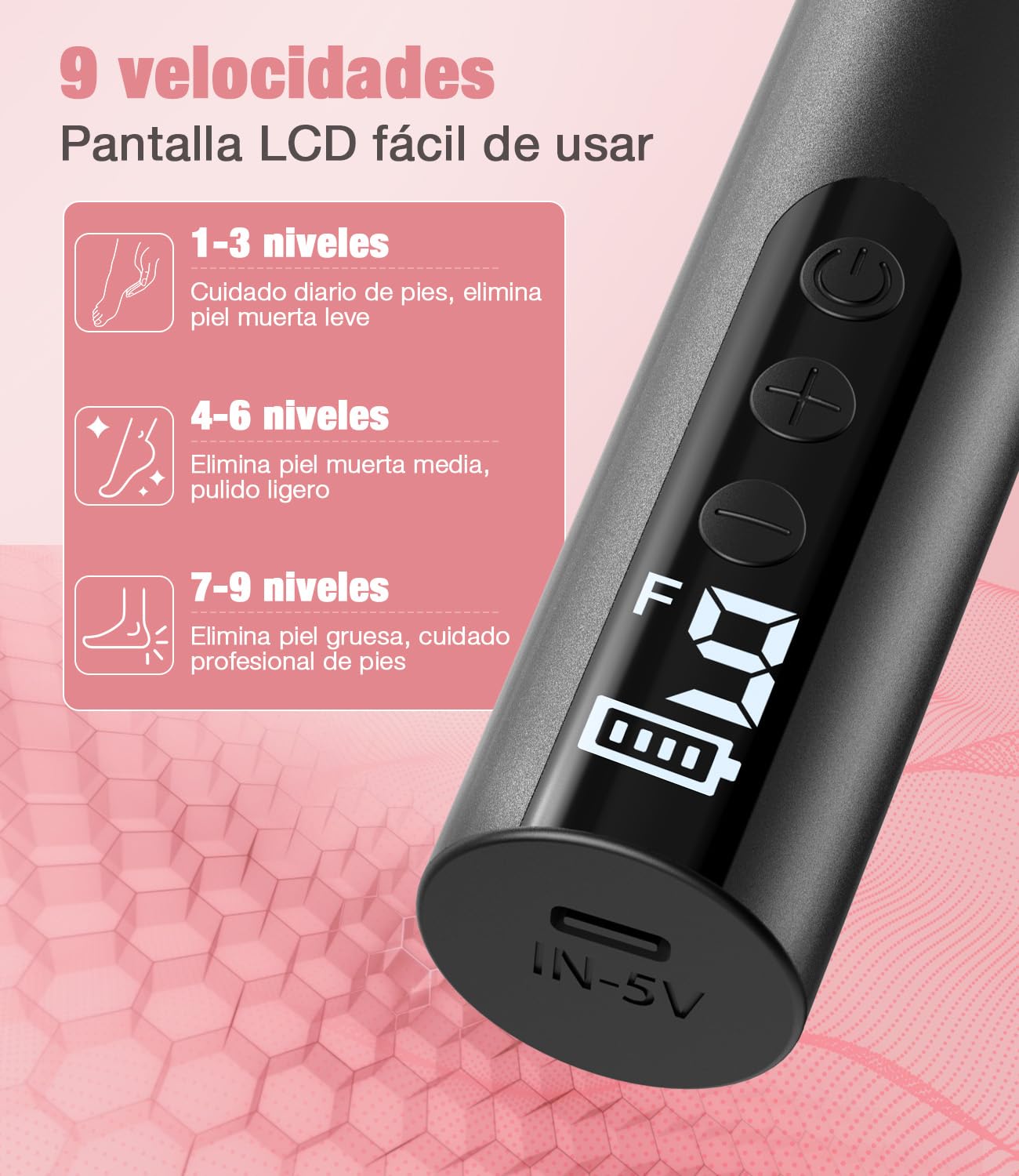 POFIBO Lima Electrica Pies Durezas - Pedicura Profesional Para Pies 2 EN 1 para Pies con Pantalla LCD y 9 Niveles, Set de Pedicura Removedor de Callos para Pieles Muertas, Duras y Agrietadas