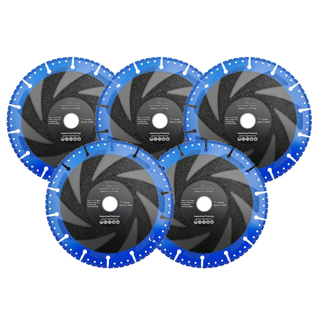 SHDIATOOL Diamond Cutting Disc 5PCS 7 Inches / 180mm Vacuum Brazed Cut-Off Wheel for All Purpose Demolition Blade for Stone Iron Steel Metal