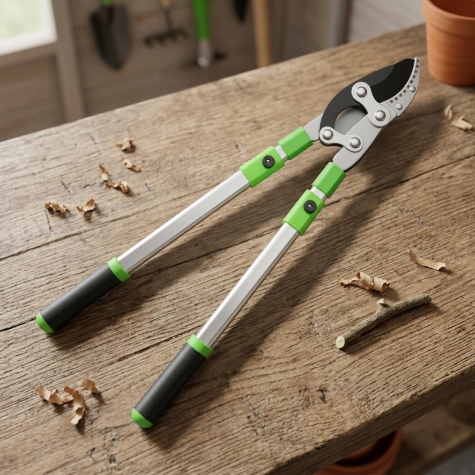 Troncarami Telescopico Robusto Troncarami con Manici Telescopici Allungabile Forbici da Potatura con Manico Lungo per Giardinieri, Black Green