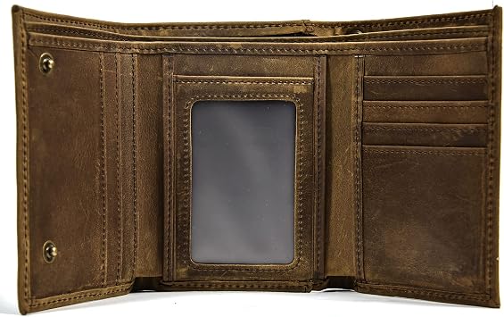 Men's Leather Wallet with Chain Triple Fold Men's Wallet with Note Compartments 9 Card Slots Wallet
