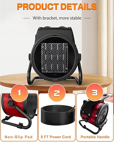 Miniatura 3 de Calentadores para exteriores para patio, calentador de espacio al aire libre de 1500 W con calentamiento rápido 3S PTC, calentador eléctrico de