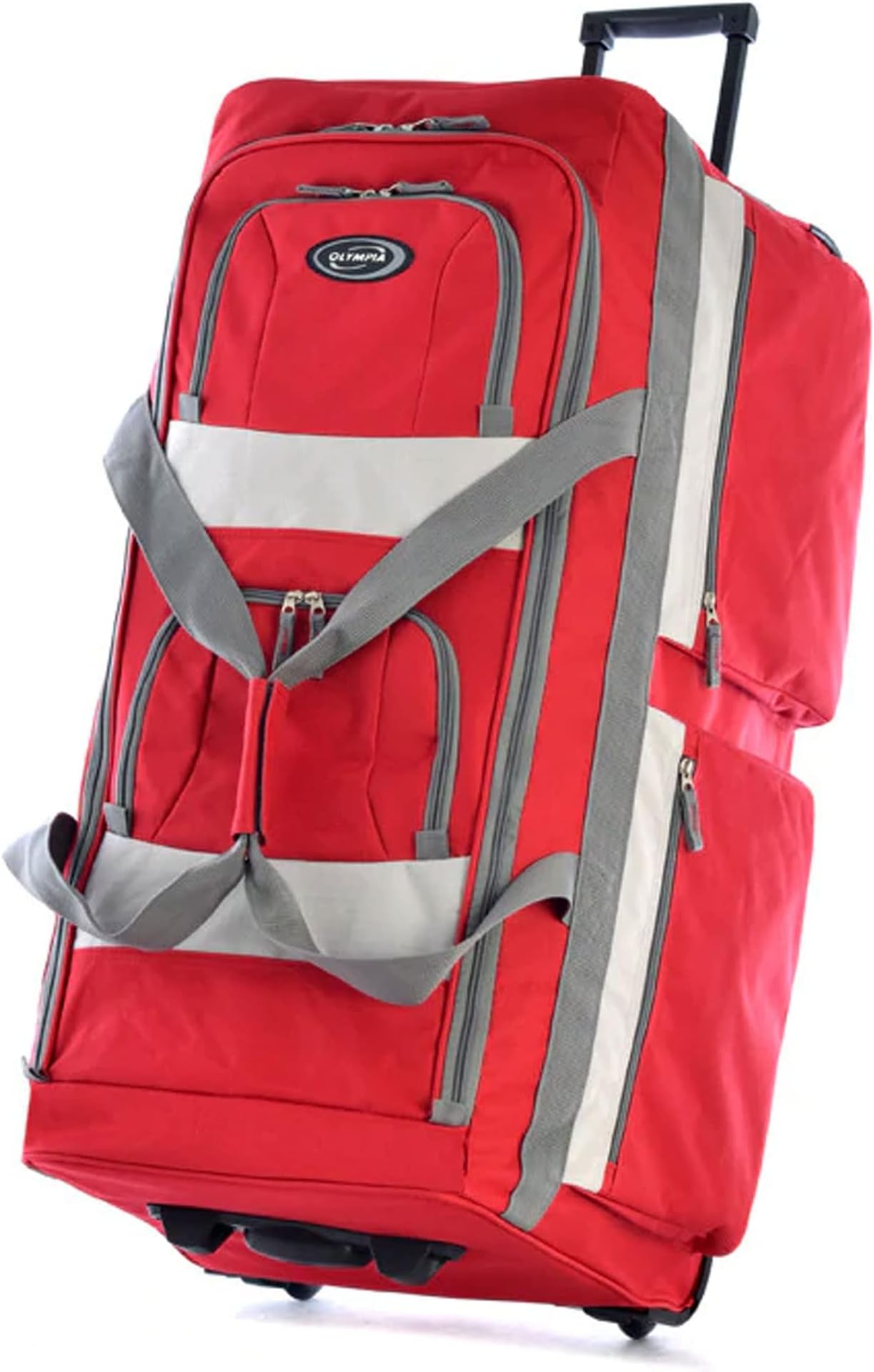 Olympia 26" 8 Pocket Rolling Duffel Bag, Red, One Size