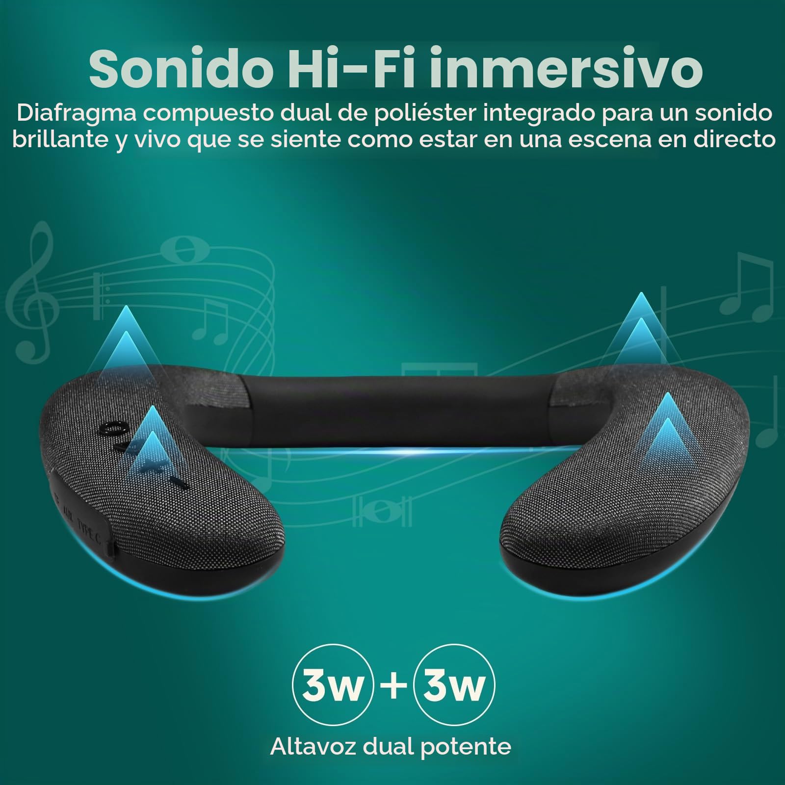 AURTEC Altavoz inalámbrico para el cuello, altavoz Bluetooth 5.4 con banda para el cuello, sonido envolvente 3D de 12 horas de reproducción, micrófono integrado con ranura para tarjeta TF y entrada