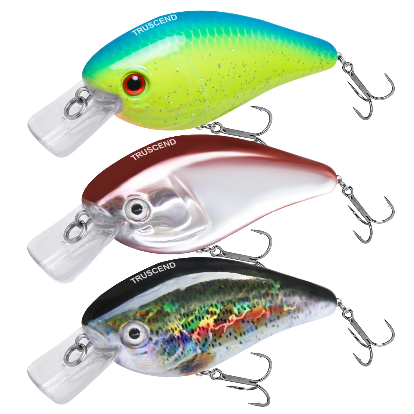 TRUSCEND Shallow or Deep Diving Crankbait with BKK Hooks, Wobble Fishing Lures for Bass Trout Crappie Walleye, Sinking Lipless Vibe Crank Bait for