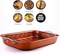 Vista 5 de OVENTE Stainless Steel Roasting Pan with V-Shape Rack and Carving Set, 15x11.75 Inch Nonstick Roaster Tray, Oven & Dishwasher Safe Bakeware Dish for