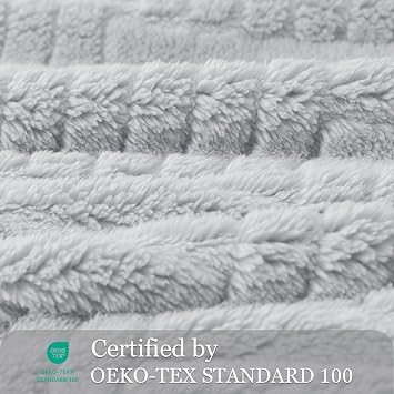 Whale Flotilla Fluffy Fleece Queen Size Blanket for Bed, 230x230 CM | Fuzzy Soft Cozy Exquisite Blankets with Decorative Jacquard Pattern for All Season, Couch, Bed, Machine Washable, Light Grey