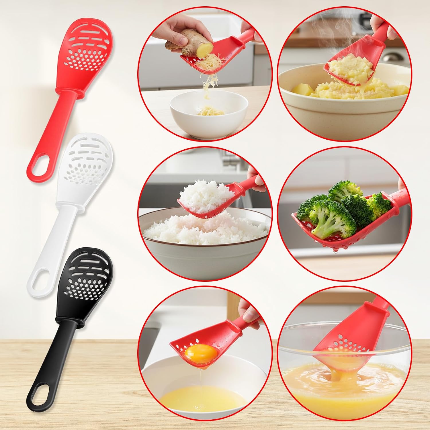 3Pcs Kitchen Silicone Cooking Spoon Heat Resistant Kitchen Slotted Spoon