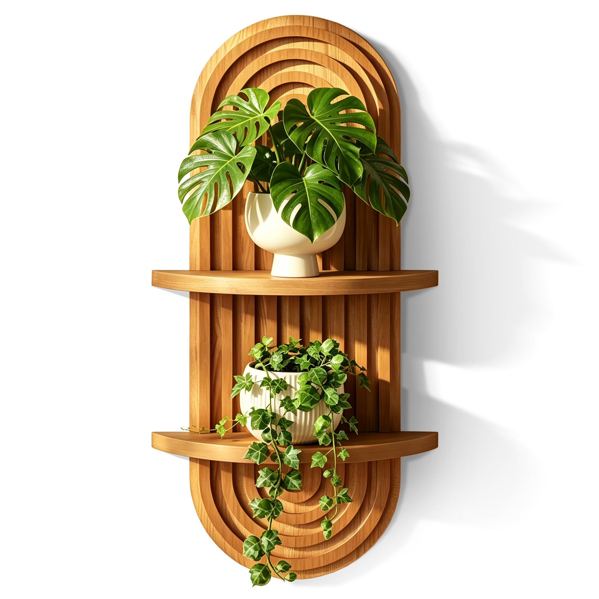 Boho Wall Shelf 16.7 Inch 2-Tier, Wooden Floating Shelves, Plant Shelf
