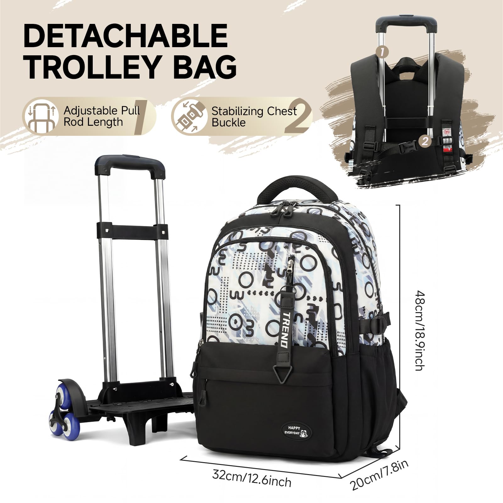 Amythe Mochila Escolar con Ruedas para Chicos 10-24 Años – Mochila Carro 6 Ruedas para Instituto y Bachillerato – Gran Mochilas de Viaje para PC 15.6" – Vuelta al Cole Navidad