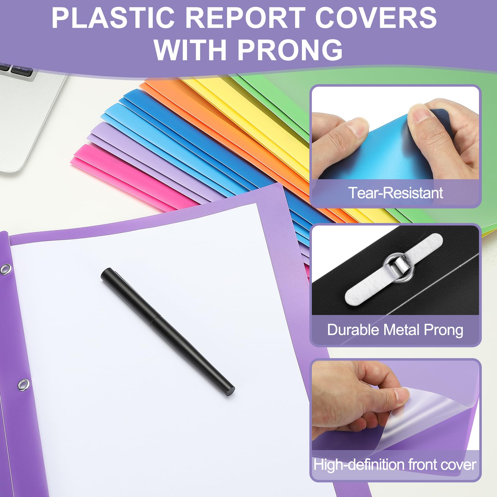 PATIKIL Plastic Report Covers with Prong, 10 Pcs 80 Sheet Clear Front Presentation Binders with 3 Metal Prong Fasteners Report Folder for Resume Documents Files Letter, Blue - Image 3