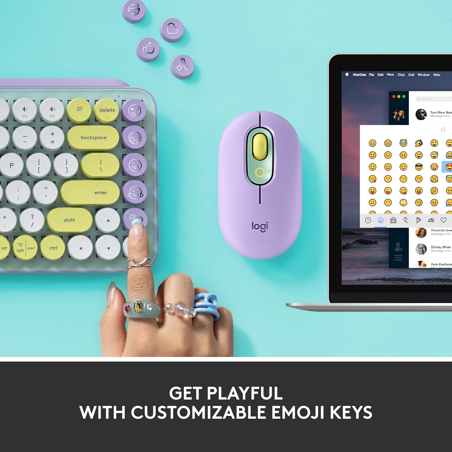 Logitech POP Keys Mechanical Wireless Keyboard with Customizable Emoji , Durable Compact Design, Bluetooth or USB Connectivity, Multi-Device, OS Compatible - Daydream Mint Daydream Mint POP Keys