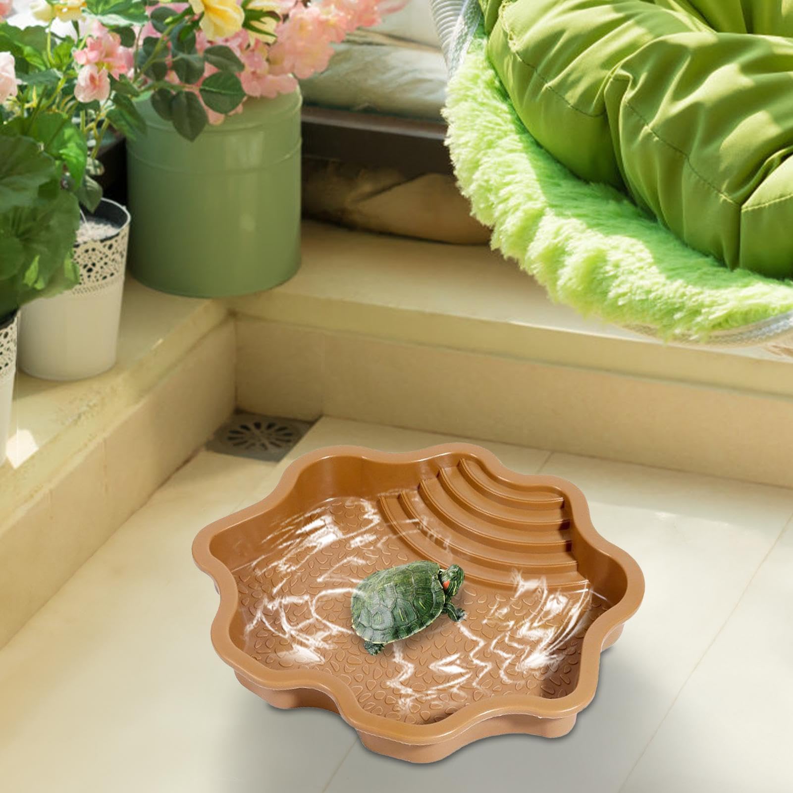 Baignoire pour Reptiles - Bac à Eau avec Rampe pour Lézards et Tortues - Bassin pour Reptiles