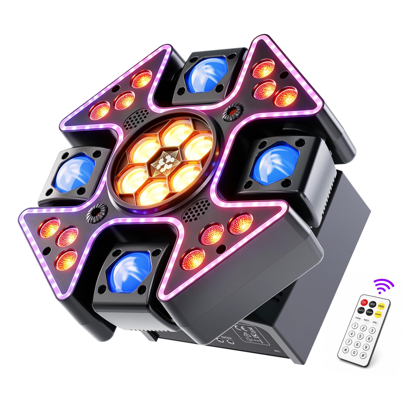 150W Moving Head Bühnenlicht,4-Arm LED RGB Wash Rotating Partylicht Strahl mit Fernbedienung,DMX512 Discolicht Stroboskop Lichteffekte,Beam Stage Lights für DJ Bar Club Hochzeit Halloween
