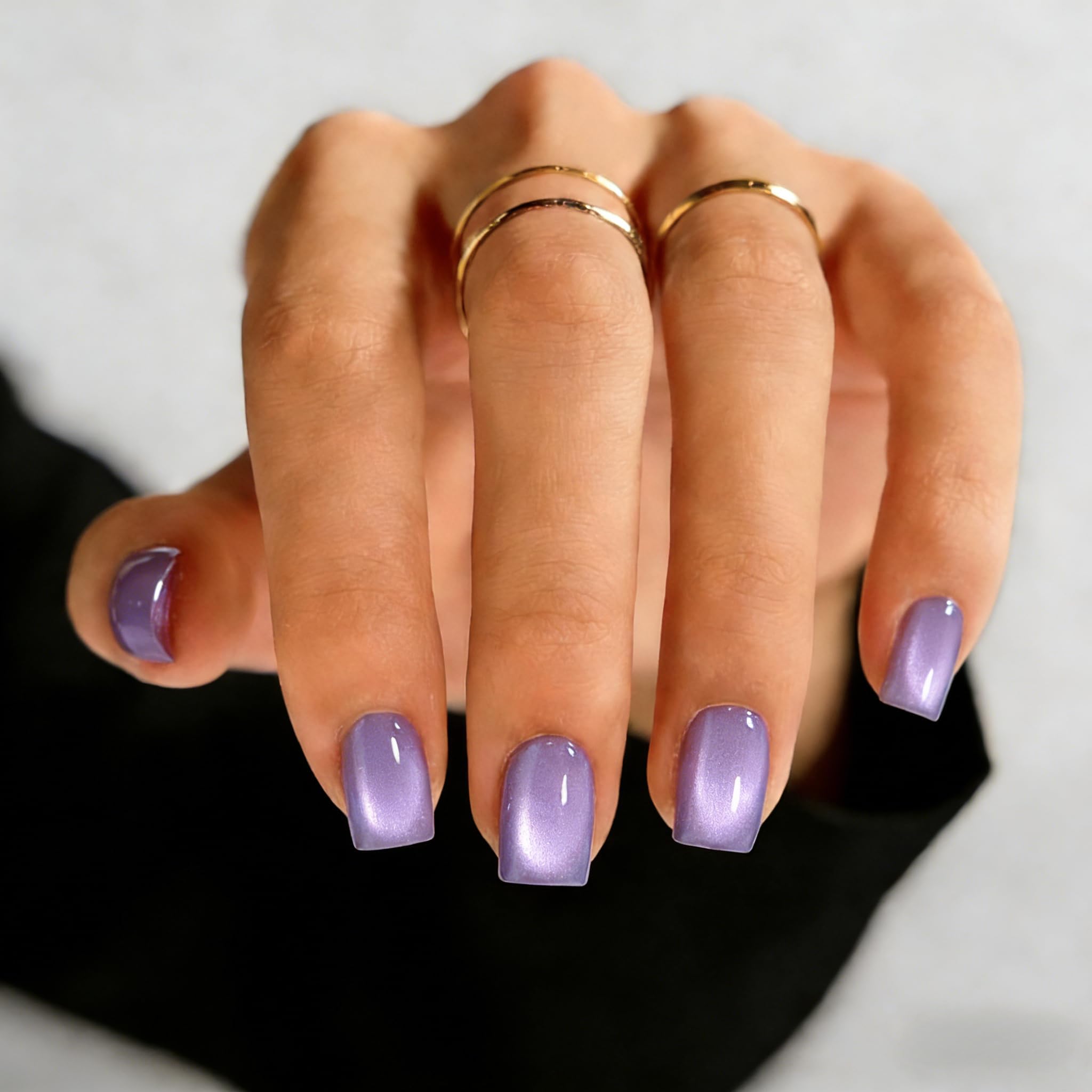 KQueenest Press On Nails Kurz - Cat Eye Lila Künstliche Nägel zum Aufkleben Kurz Eckig, 30 Stück 15 Größen Chrome Fake Nails Press ons, Premium, Wiederverwendbar Violett Glänzend Acryl Nägel für Damen