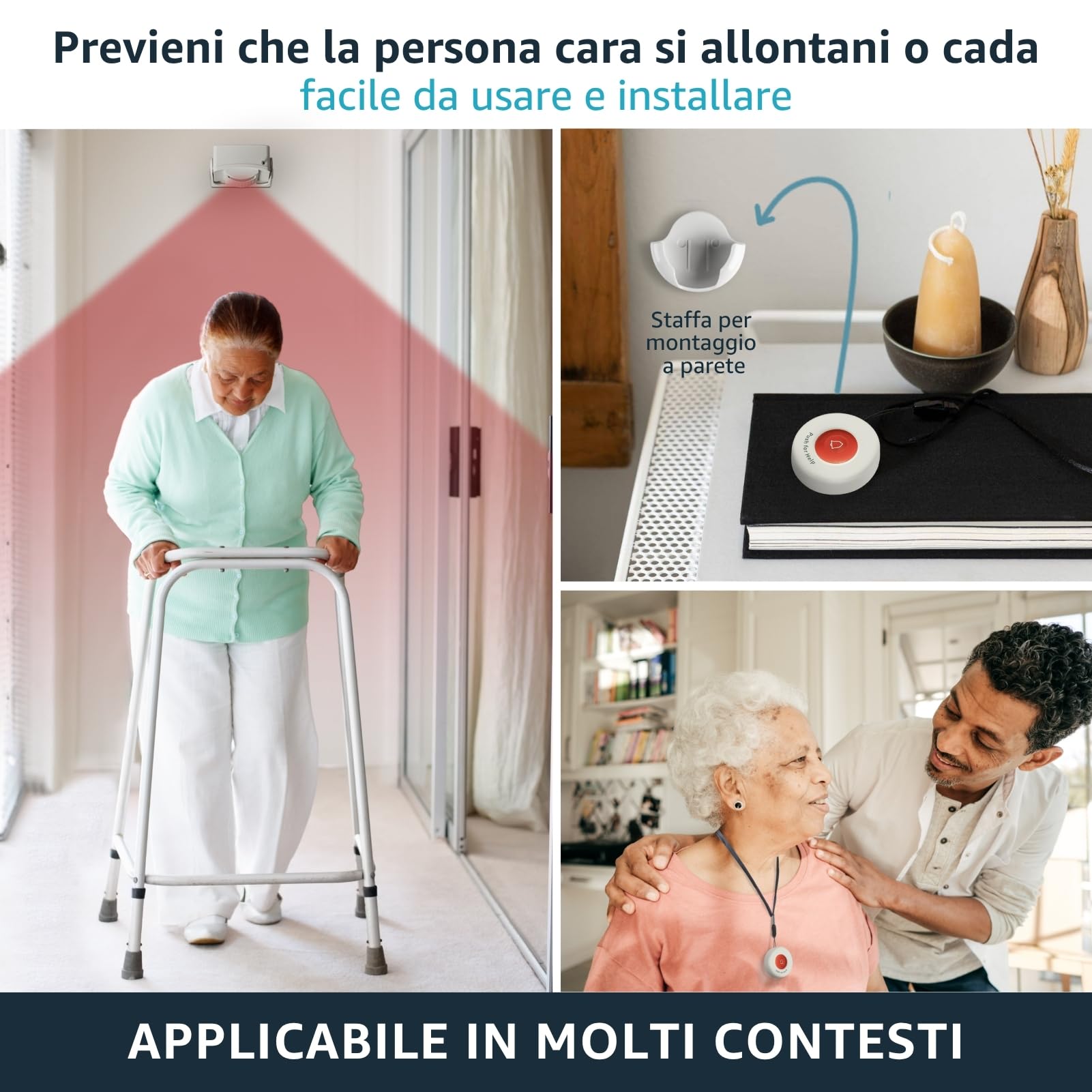 Cercapersone Wireless con 2 Pulsanti SOS 1 Sensore di Movimento e 1 Pager Portatile Sistema di Allarme per Badanti Anziani Prevenzione Cadute Emergenze Casa Cura