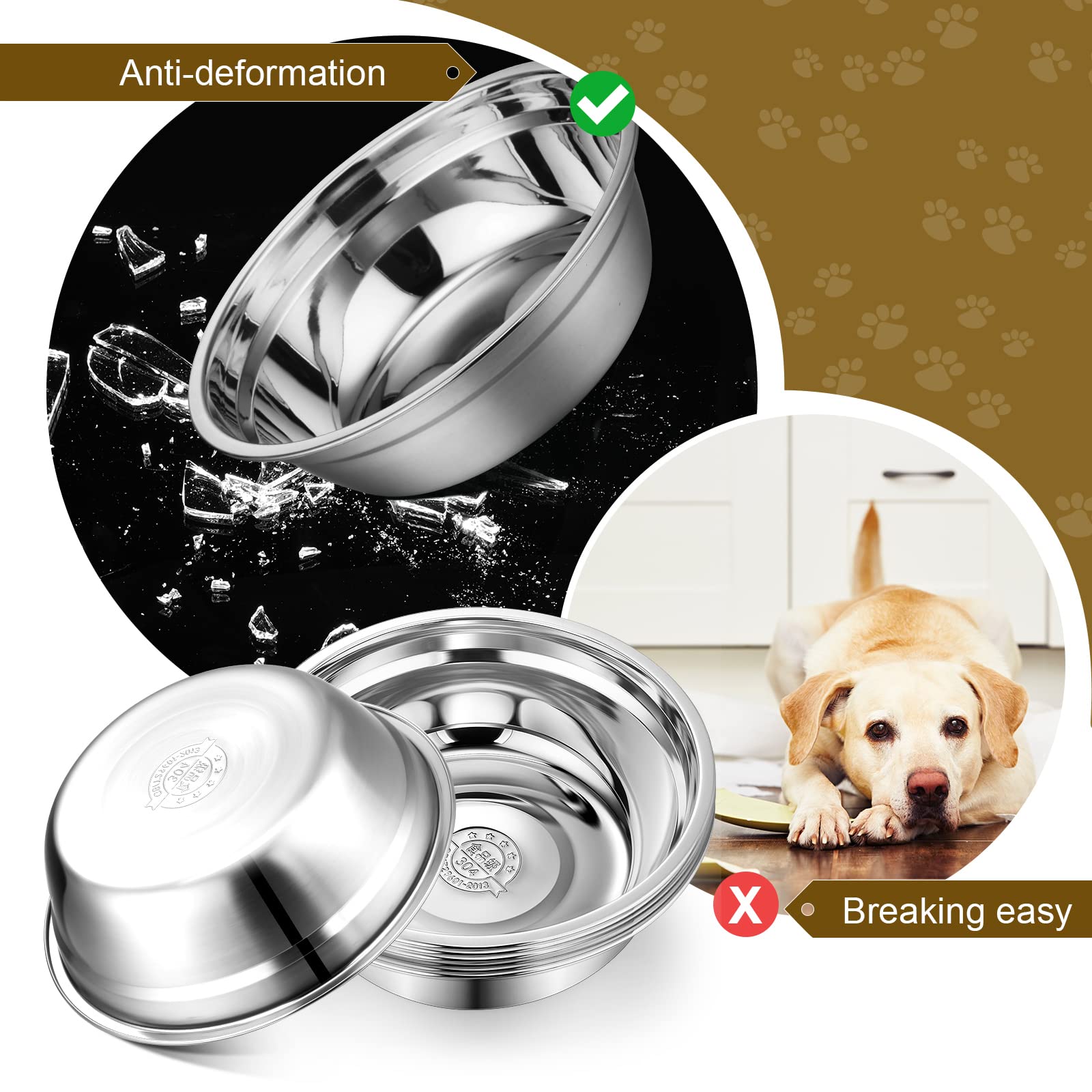 Mimorou 6 Pcs Stainless Steel Dog Bowls 9.4 Inches Replacement Basic Dog Bowls Thickened Metal Dog Bowls Metal Food Water Bowls for Medium Large Sized Dogs, Dishwasher Safe, Silver