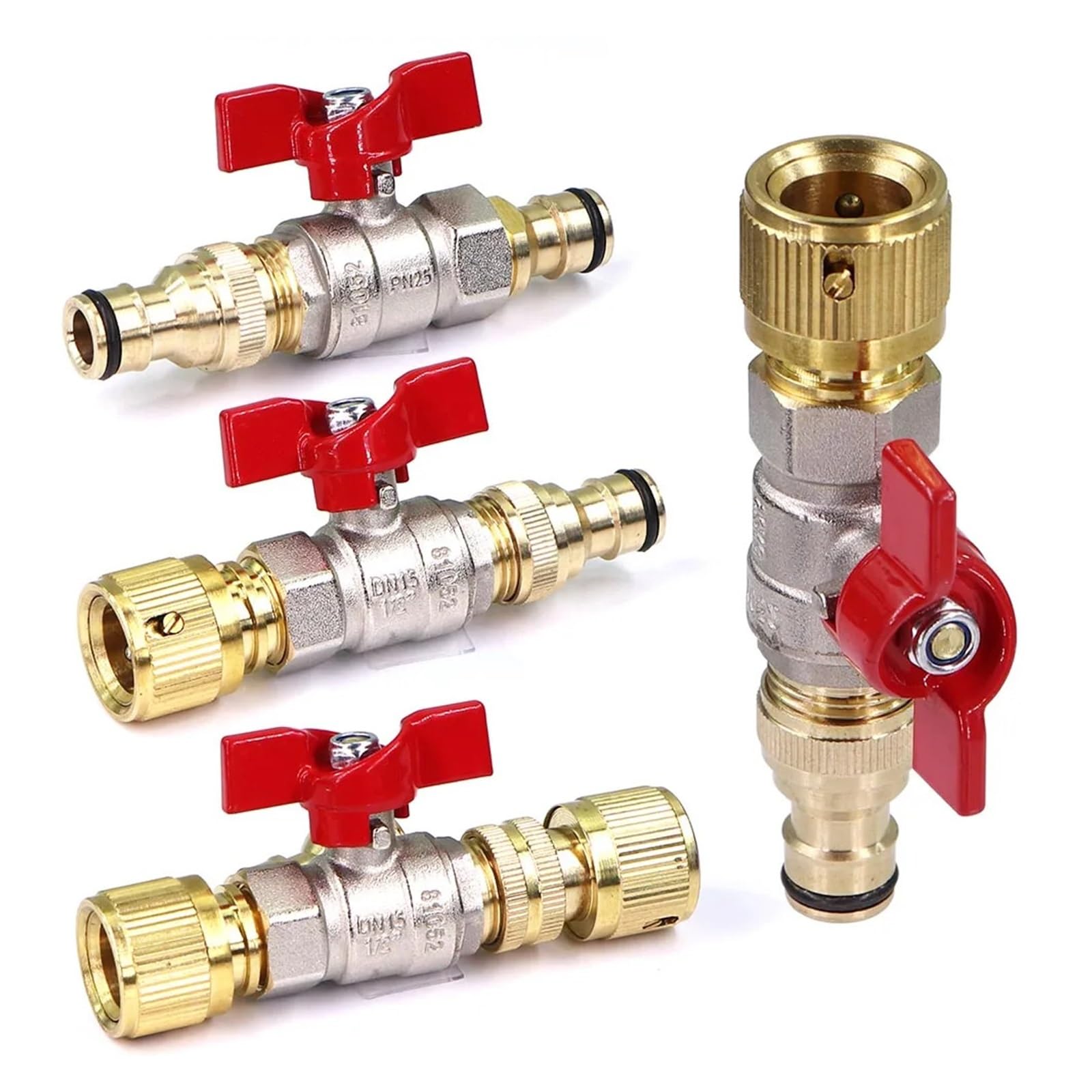 Adaptador de manguera válvula bola latón 1/2 ", conector rápido for chupete 16mm for riego jardín, extensor, junta acoplamiento(B-1set)