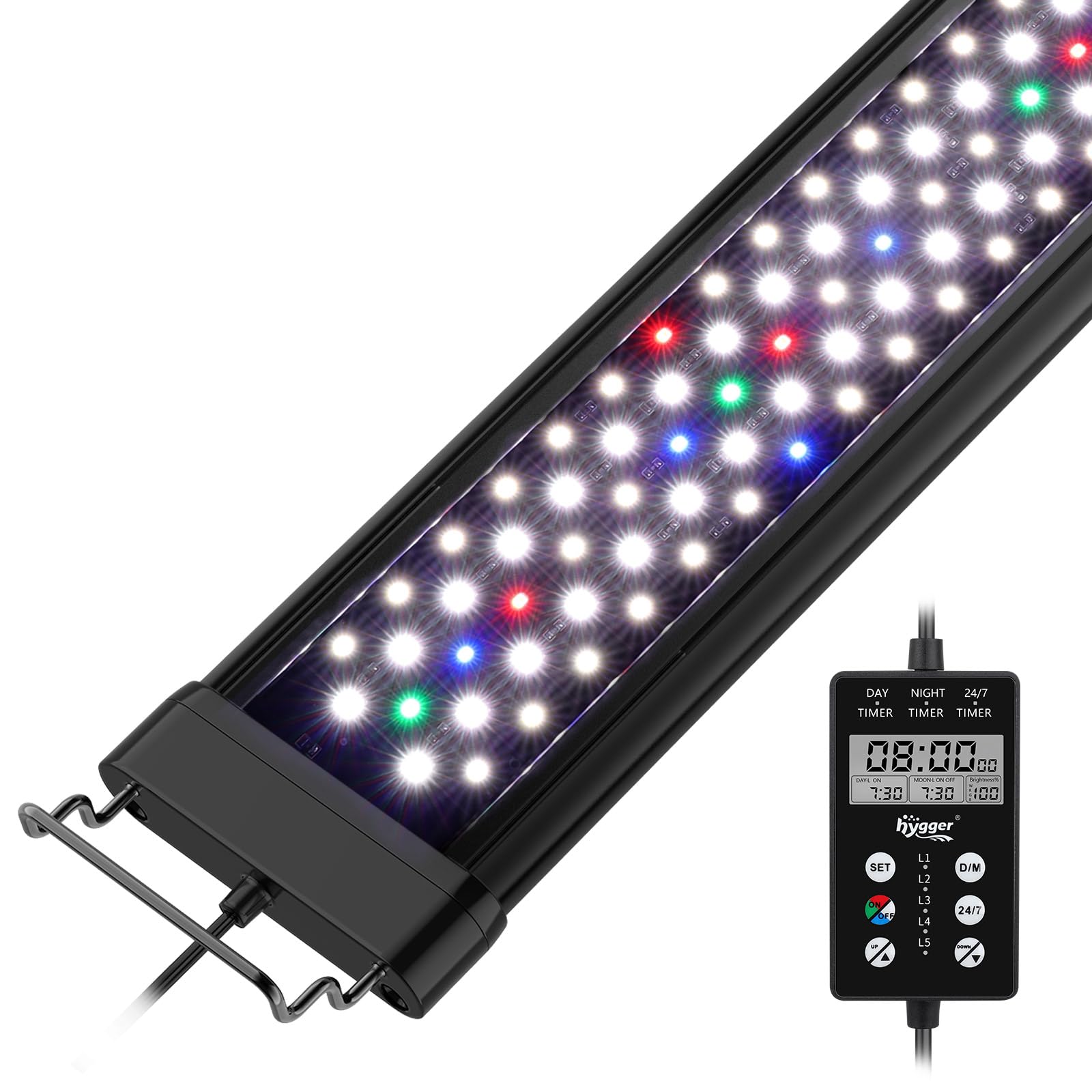hygger Custom LED Aquarium Light, Daylight-Moonlight & 24/7 Mode, Adjustable Brightness 8 Colors Full Spectrum Fish Tank Light for 24-30 Inches Freshwater Planted Tank Auto On Off Sunrise & Sunset